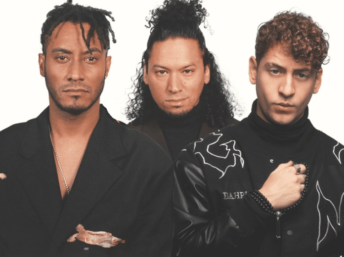 Three men in black jackets Gian Varela and Dutch duo Sunnery James & Ryan Marciano represent a powerful collaboration on 