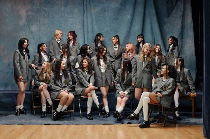 A group of girls posing for a school photo.