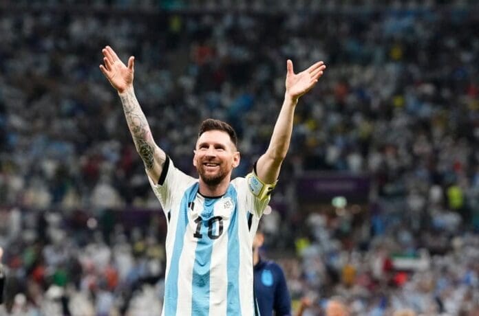 Argentina's Lionel Messi celebrates winning the World Cup.