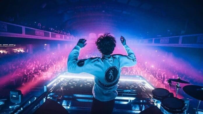 RL Grime performing his yearly Halloween XII mix in front of a crowd of people.