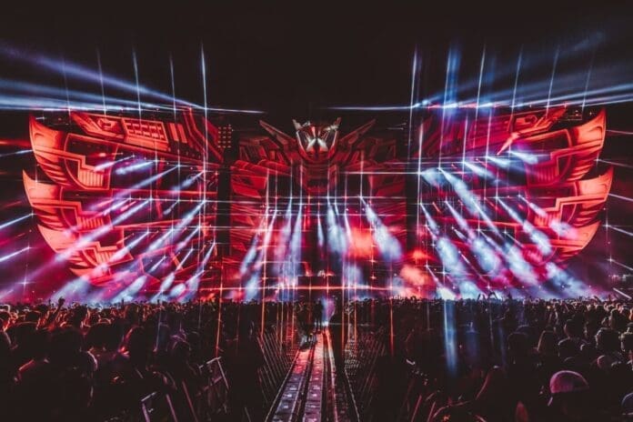 An image of a stage with lights on it at Djakarta Warehouse Project 2023 edition.