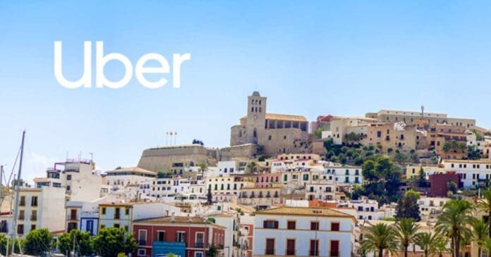 An image of a city with the word Uber on it, showcasing the launch of Uber Ibiza.